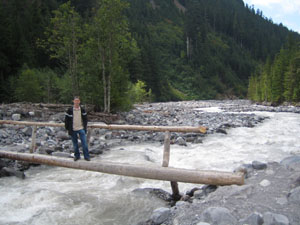 Visitor on footbridge